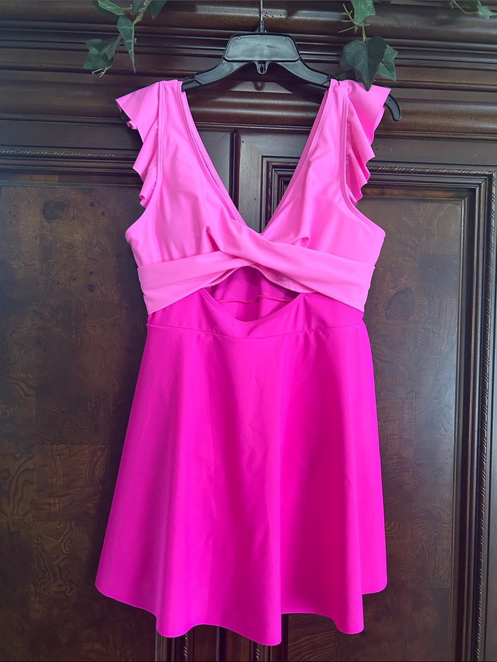 Twist-Front Ruffle Mini Dress Swimsuit Hot Pink